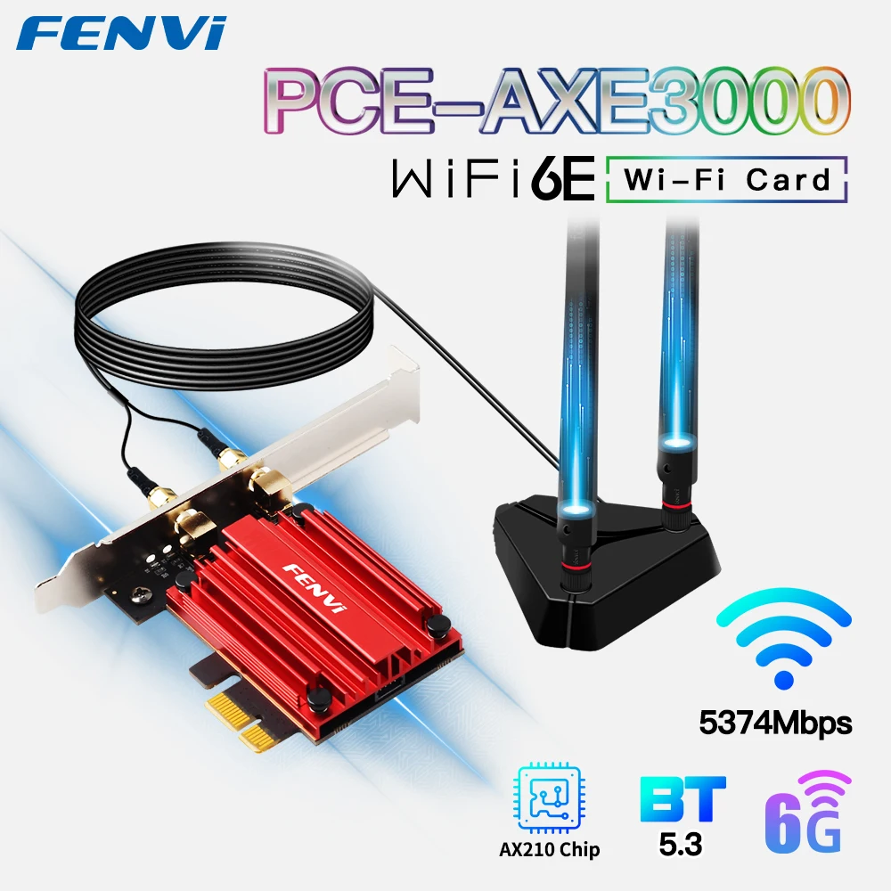 FENVI WiFi Adapter WiFi 6E AX210 5374Mbps Tri Band 2.4G/5G/6Ghz Blauwtand 5.3 802.11AX Spel Rode Draadloze Netwerkkaart Win10/11