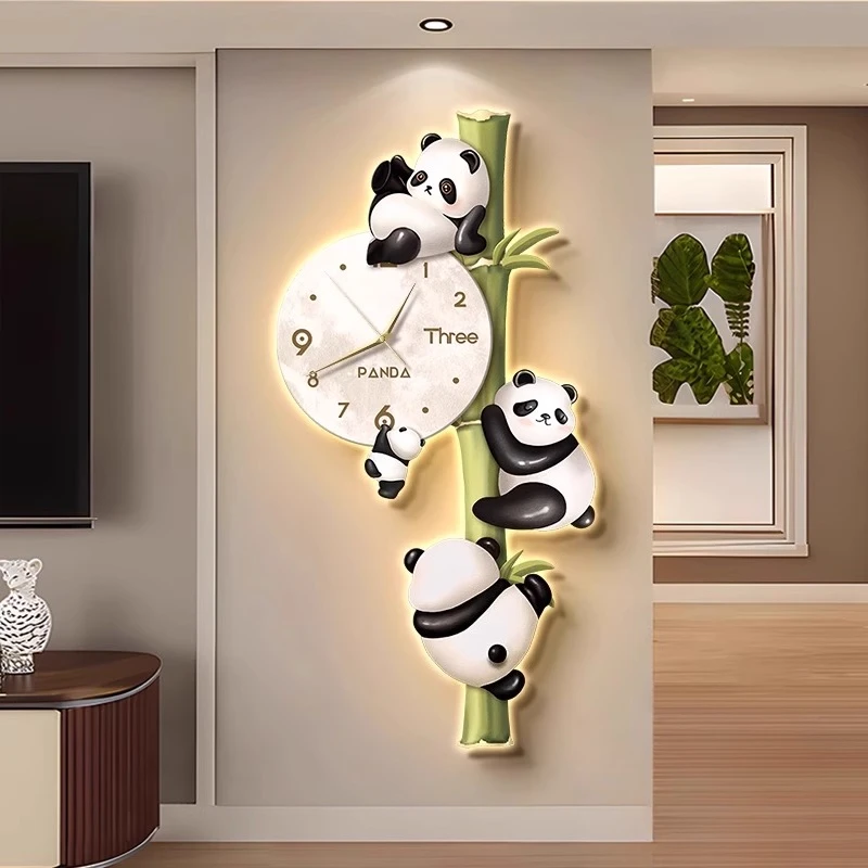 

Panda wall clock decorative painting sofa new living room creative clock high-end dining room background wall clock hanging