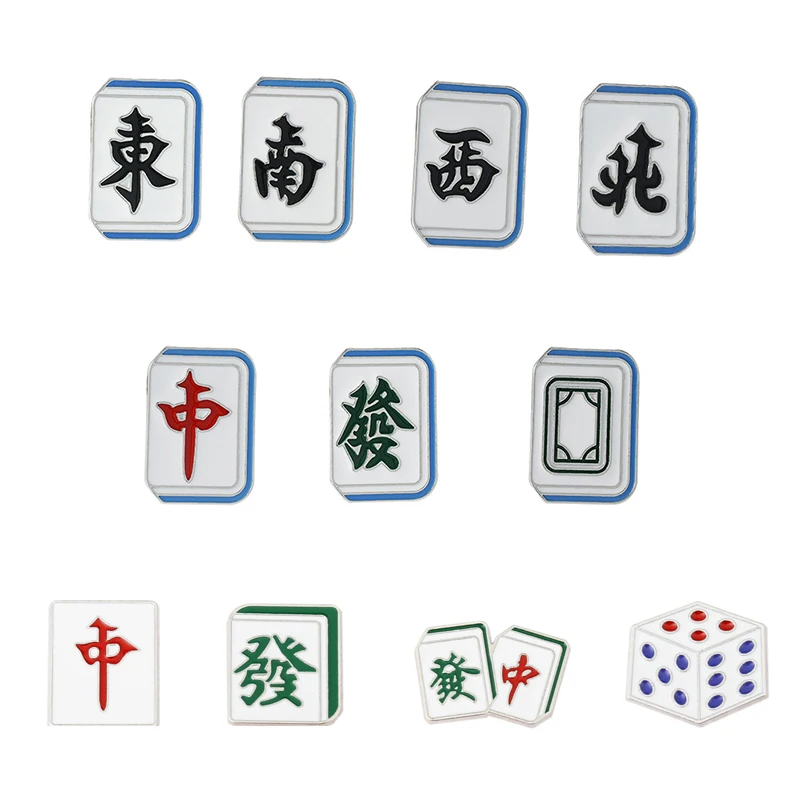 Chinese Style Mahjong Game Brooch Metal Enamel Badge Pin Backpack Hat Lapel Badge Men Women Fashion Jewelry Gifts