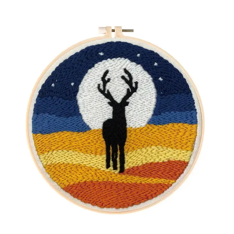 

Dream Deer and Moon Painting Pock Punch Embroider Kit Handmade Deer Wool Yarn Needle Punch Kit For Beginner Hot Selling Gift