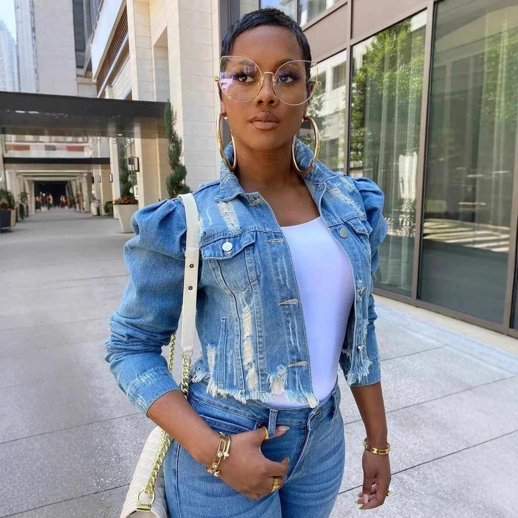 

Женская изношенная джинсовая куртка Casual Sle, однотонный хлопок, 00% весенний сезон, верхняя одежда Faion для женщин среднего возраста