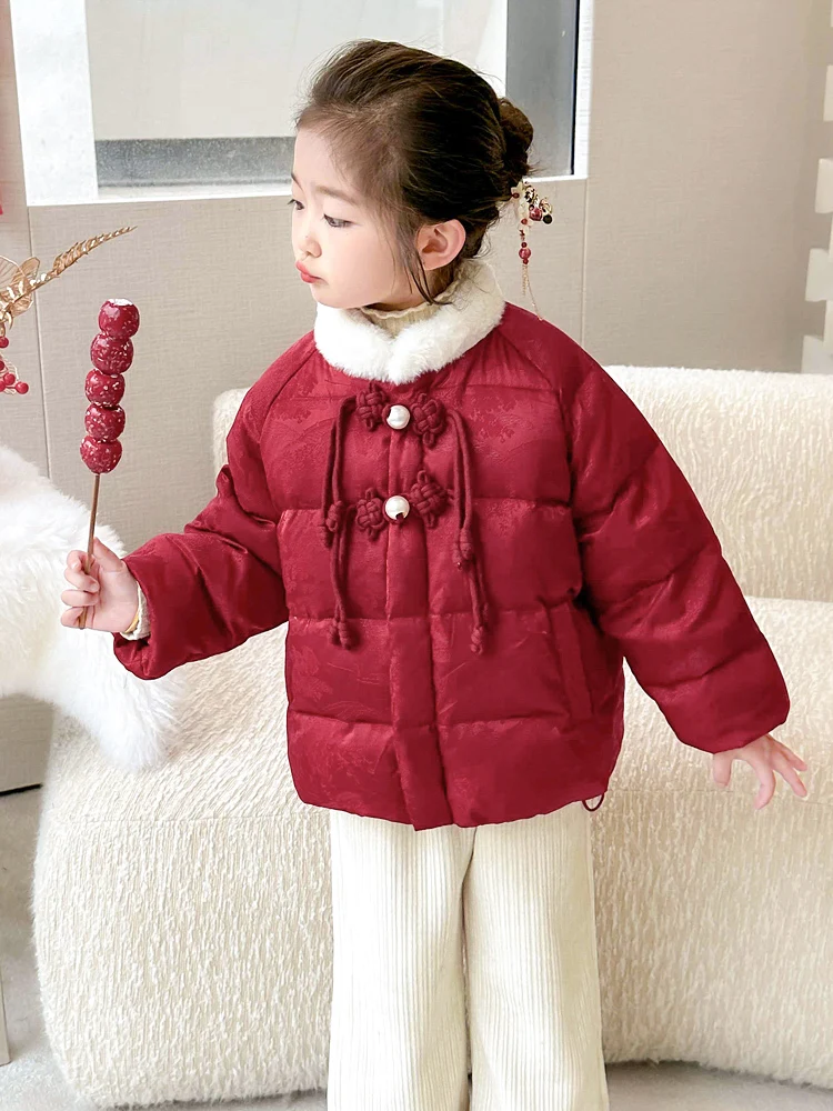 Meninas para baixo jaet cetim thiened roupas de ano novo casaco de inverno roupas infantis do bebê menina acolchoado gola casaco