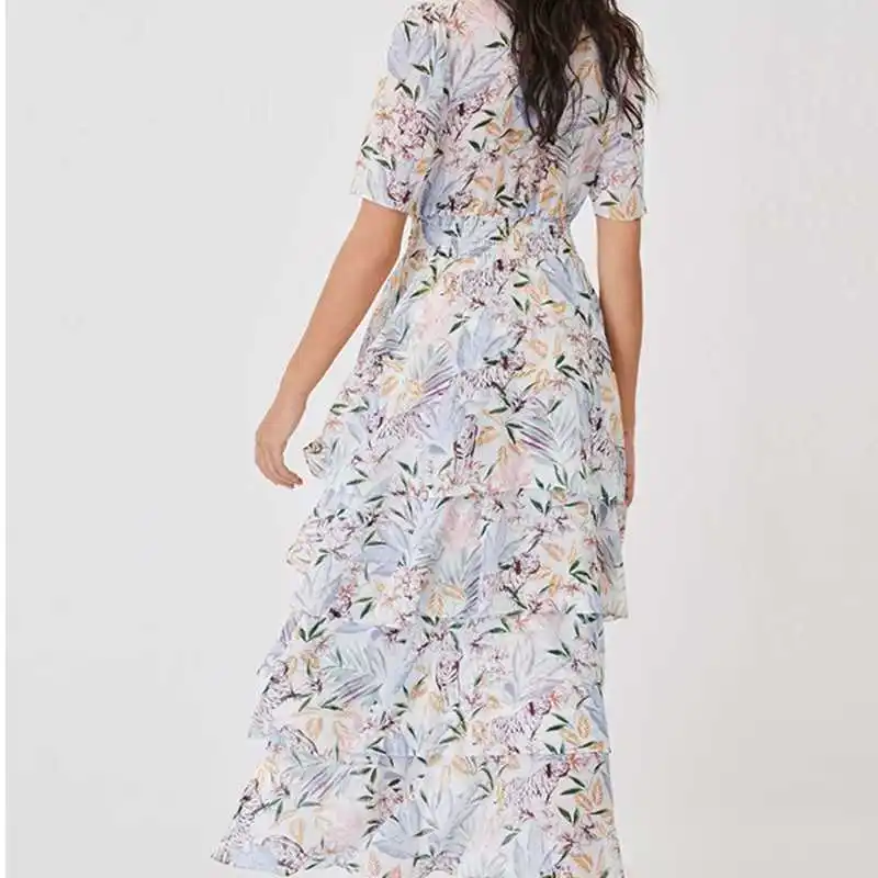 春夏の新作レディースフレンチジャングルプリントカジュアルファッション長袖ハイウエスト花柄通勤スタイルフェアリースカートドレス