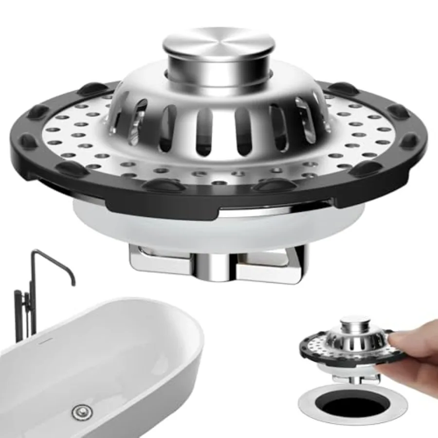 

Universal Bathtub Drain Stopper Shower Drain Hair Catcher, Tub Stopper with Visible Top Strainer, Upgraded 3 in 1 Pop-up Drain