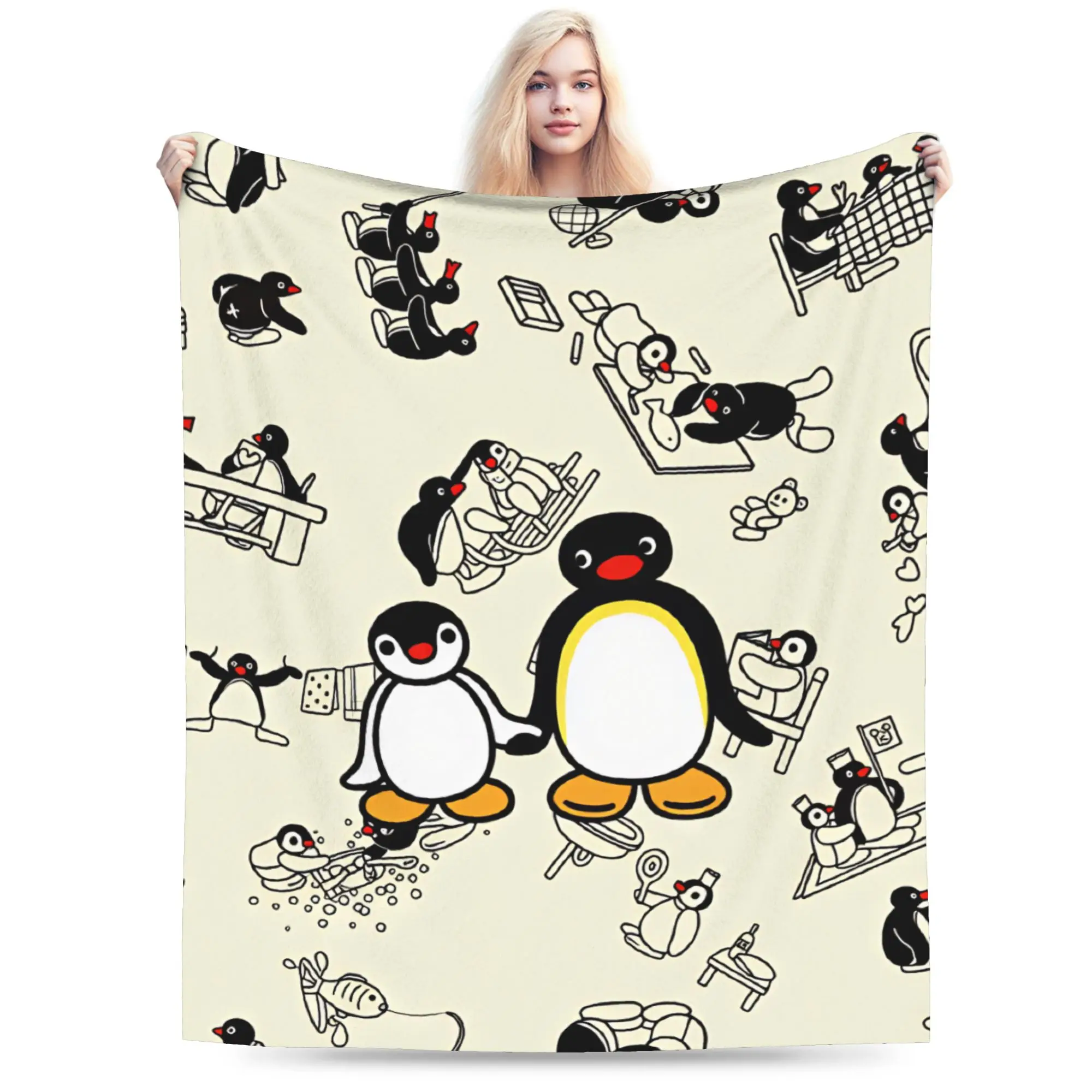 Soft Warm BlanketChild Camping Pingu Penguin Throw Blanket  Flannel Bedspread For Home Decor Novelty Sofa Bed Cover