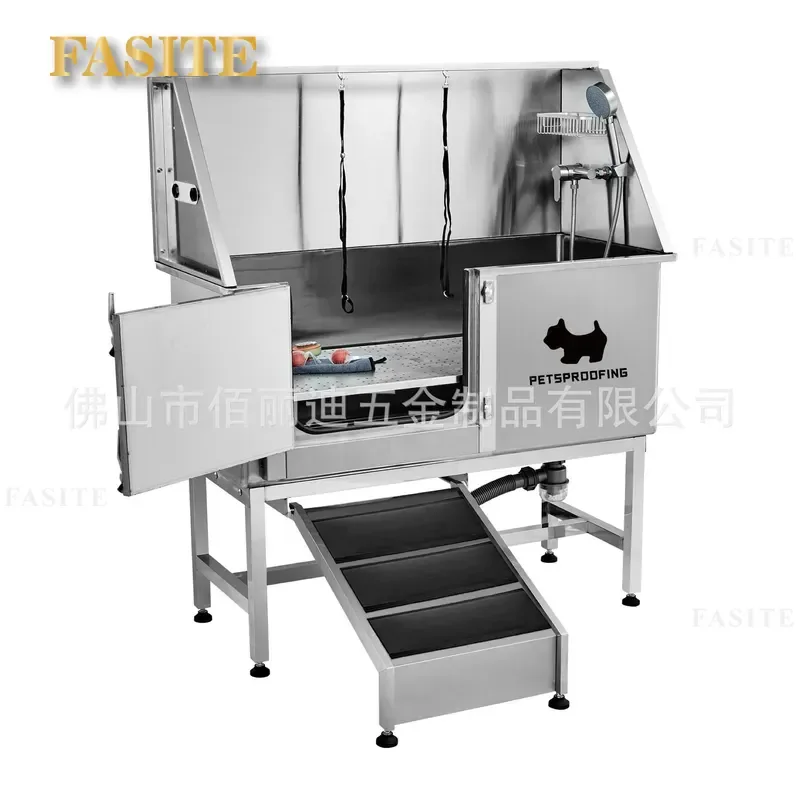 For 50 Inch Stainless Steel Non Slip Ramp Bathtub Pet Dog Bath Basin Beauty Cleaning Tub Durable Anti Slip Design