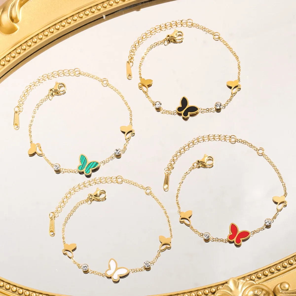 JP One Luxury Gold Color Butterfly Bracelet - Stainless Steel Jewelry for Women, Hypoallergenic Gift & Zircon Bangle Accessories