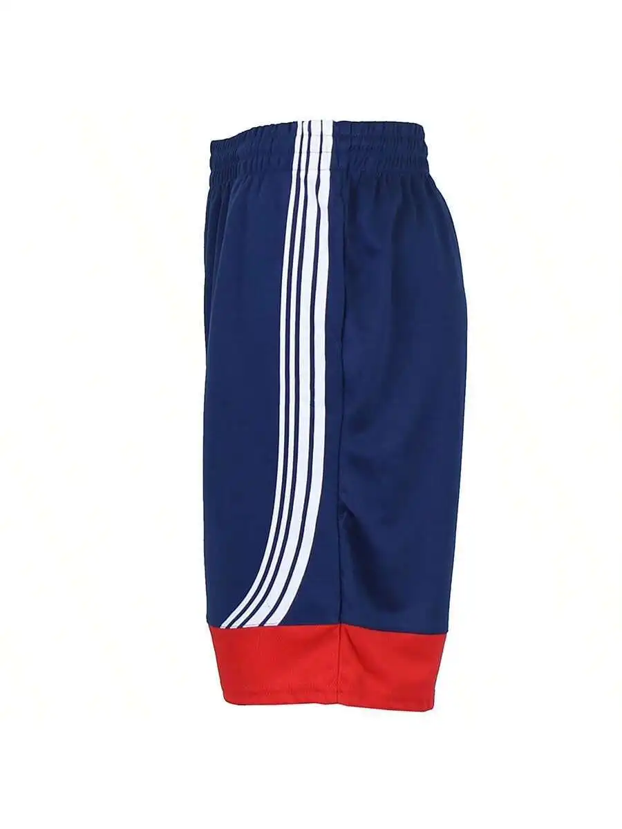 

Mens Polyester Sport Shorts With White Stripes And Red Hem