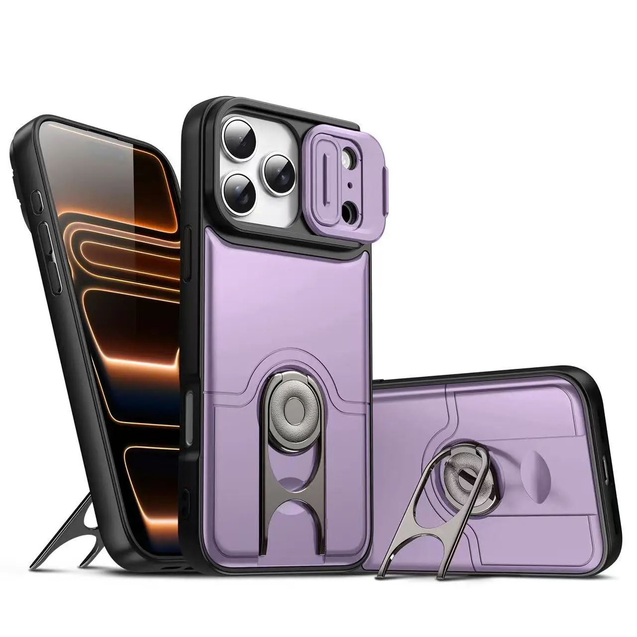 

New Luxury Armor Car Magnetic Bracket Case For iPhone 17 16 14 13 12 15 Pro Max Plus 16E 17 Air Slide Camera Protection PC Cover
