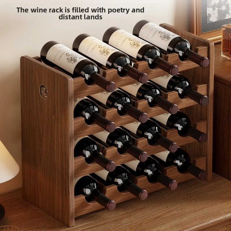 Solid wood red wine ornament display cabinet, storage desktop multi-bottle grid wine rack