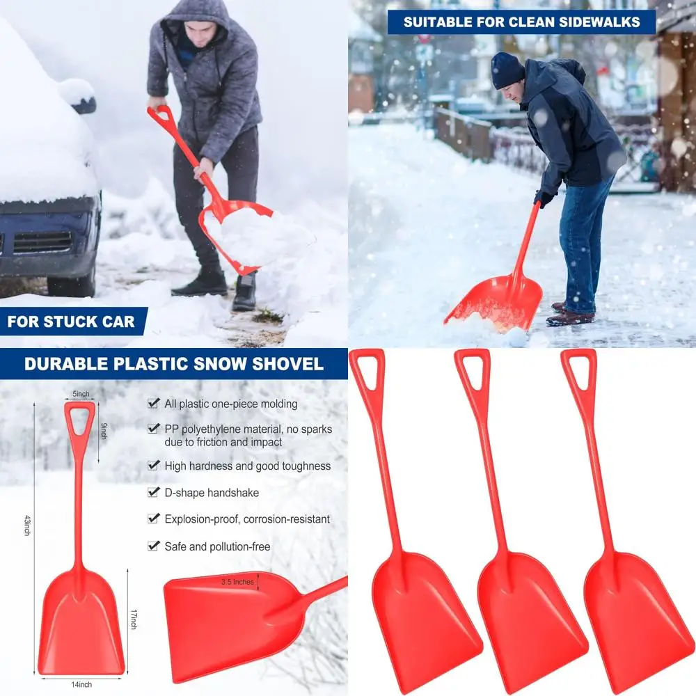

Heavy-Duty Hygienic Plastic Snow Shovel, 43x14 Inches, D-Shaped Grip, Large Seamless Scoop for Gardening and Kitchen Use (Red)