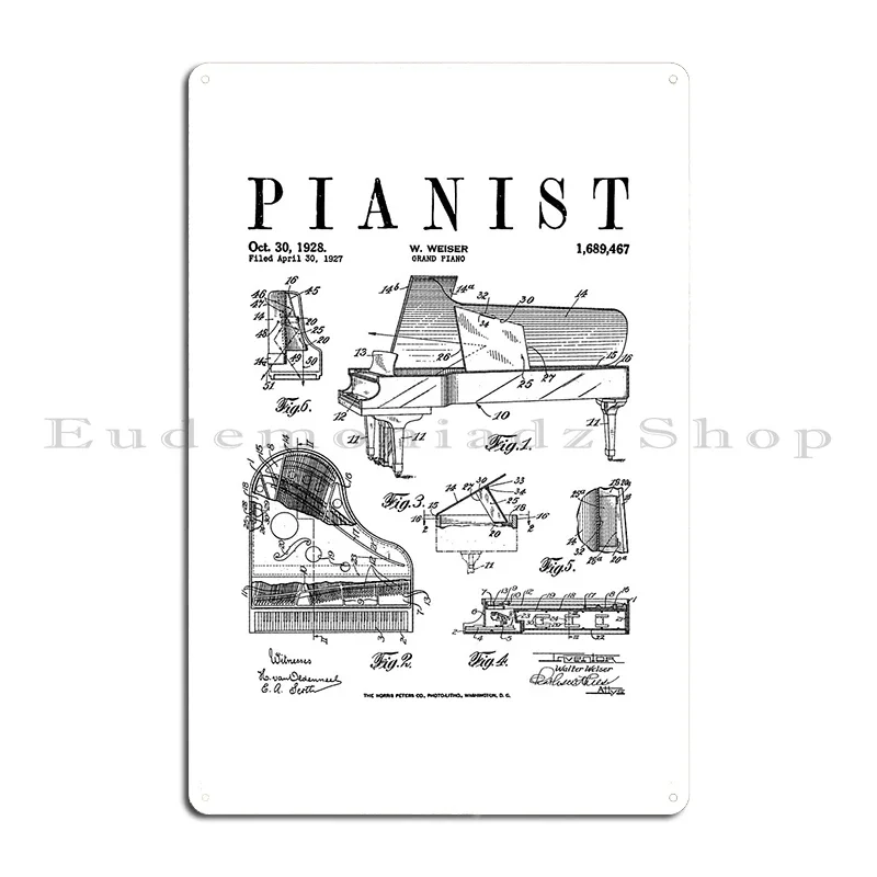 Steinway Grand Piano Patent Piano Player Art Antique Metal Decoration Designs Wall Cave Wall Mural Tin Sign Poster