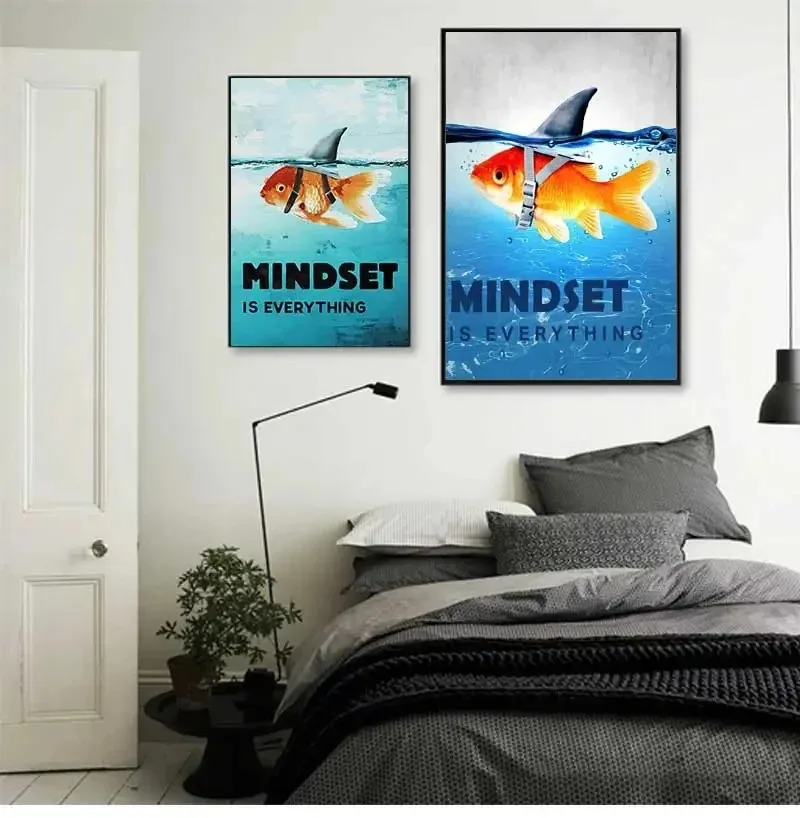 Home Decor Mindset Is Everything Shark Fish Pictures Motivational Poster Nordic For Living Room Wall Art Canvas Painting Printed