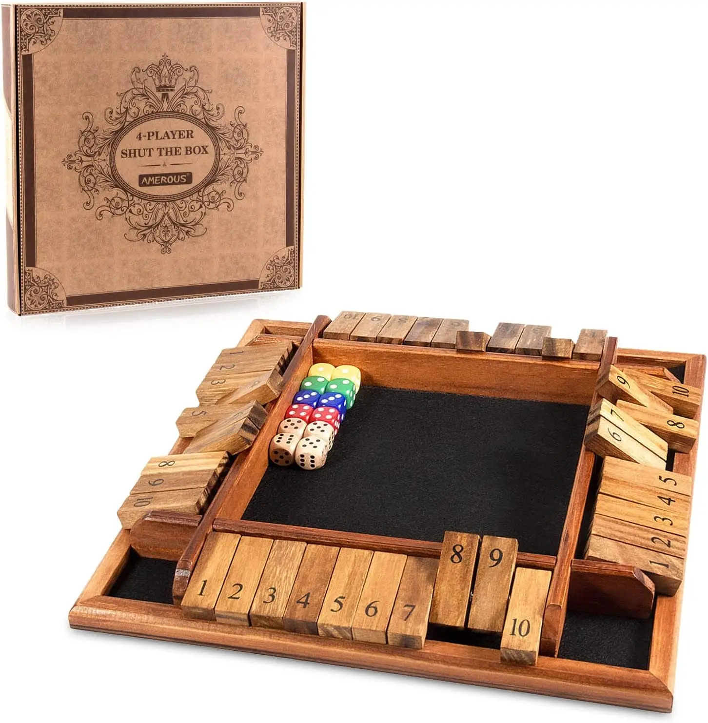 

Shut The Box Dice Game – Wooden Board Game for 1-4 Players, Math Game with 12 Dice, Fun for Family and Friends