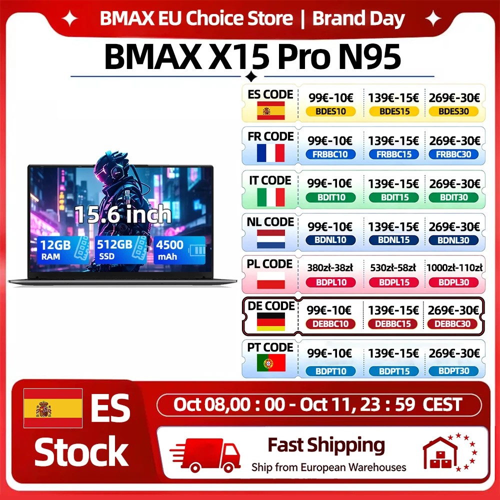 Bmax X15 Pro Notebook 15,6 Pollici 12GB RAM 512GB SSD Processore Intel 12a Gen N95 Windows 11 1920*1080 HDMI Wifi USB PC Laptop