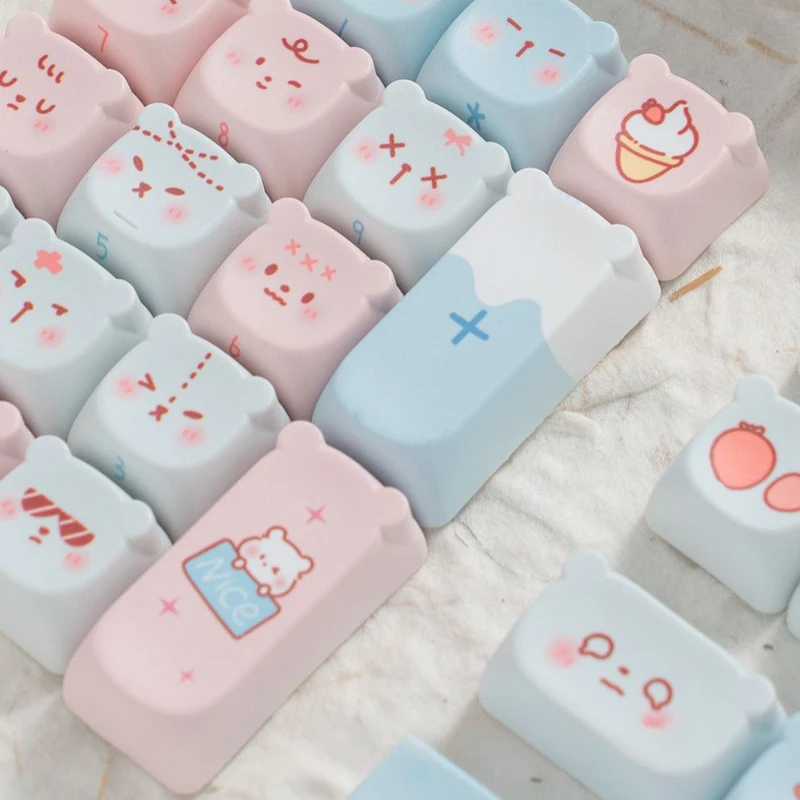 Cute Bear Head Keycaps 131keys PBT Thermal Sublimation Cherry Profill Keycap Game Mechanical Keyboard  Accessories for PC Laptop