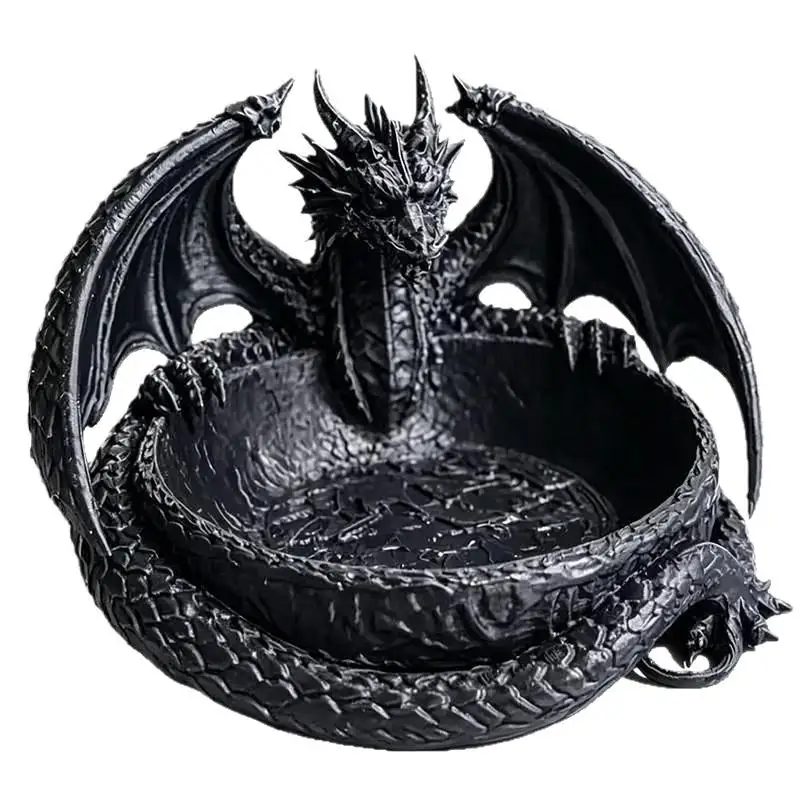 3D-gedrucktes Drachenförmiges Schmucktablett, Einzigartige Drachen-Schmuckschale im Dunklen Stil, Gotischer Kunststoff-Aufbewahrungshalter für Schlüssel und Münzen – Detail 7