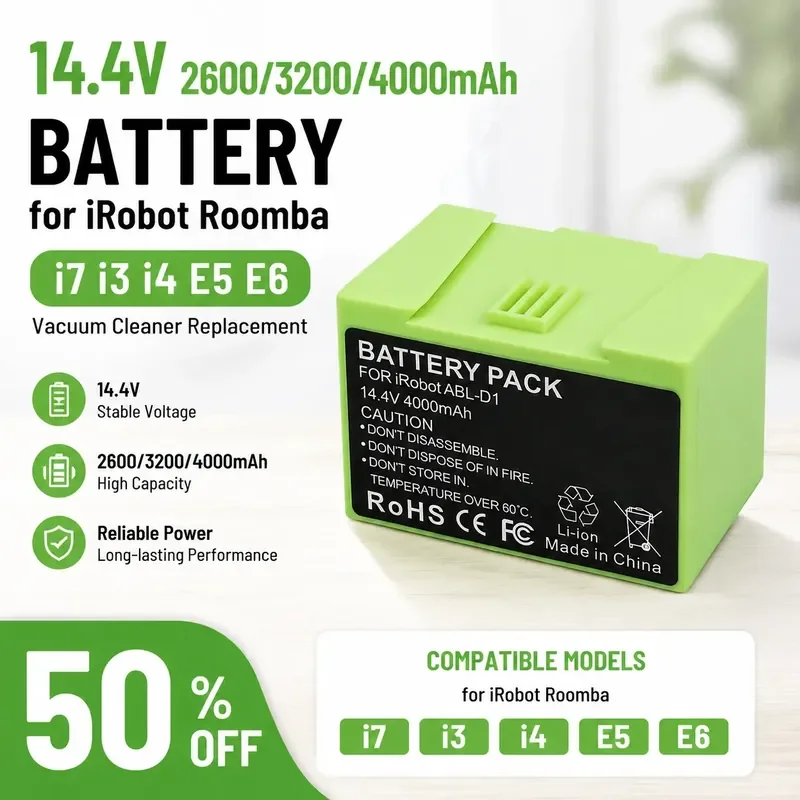 

14.4V 2600/3200/4000mAh Battery for iRobot Roomba i7 i3 i4 E5 E6 Vacuum Cleaner Replacement