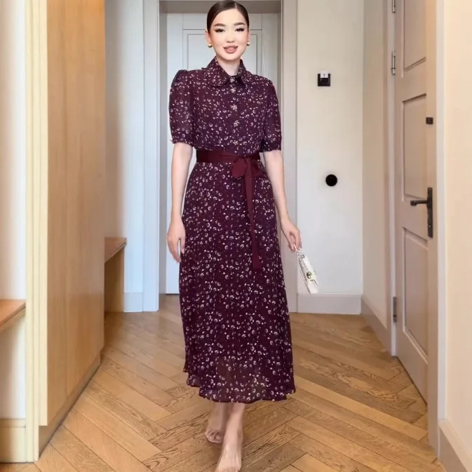 Abito da donna Abaya Abiti da festa Jalabiya Musulmano Estate Stampa floreale Abiti Lace Up Eid Robe Ramadan Dubai Abaya Caftano