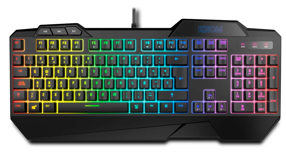 KROM KRUSHER - Combo Gaming keyboard + Raton-Semi-mechanical backlit keyboard, mouse with optical Sensor 6400 DPI LED 6 colors