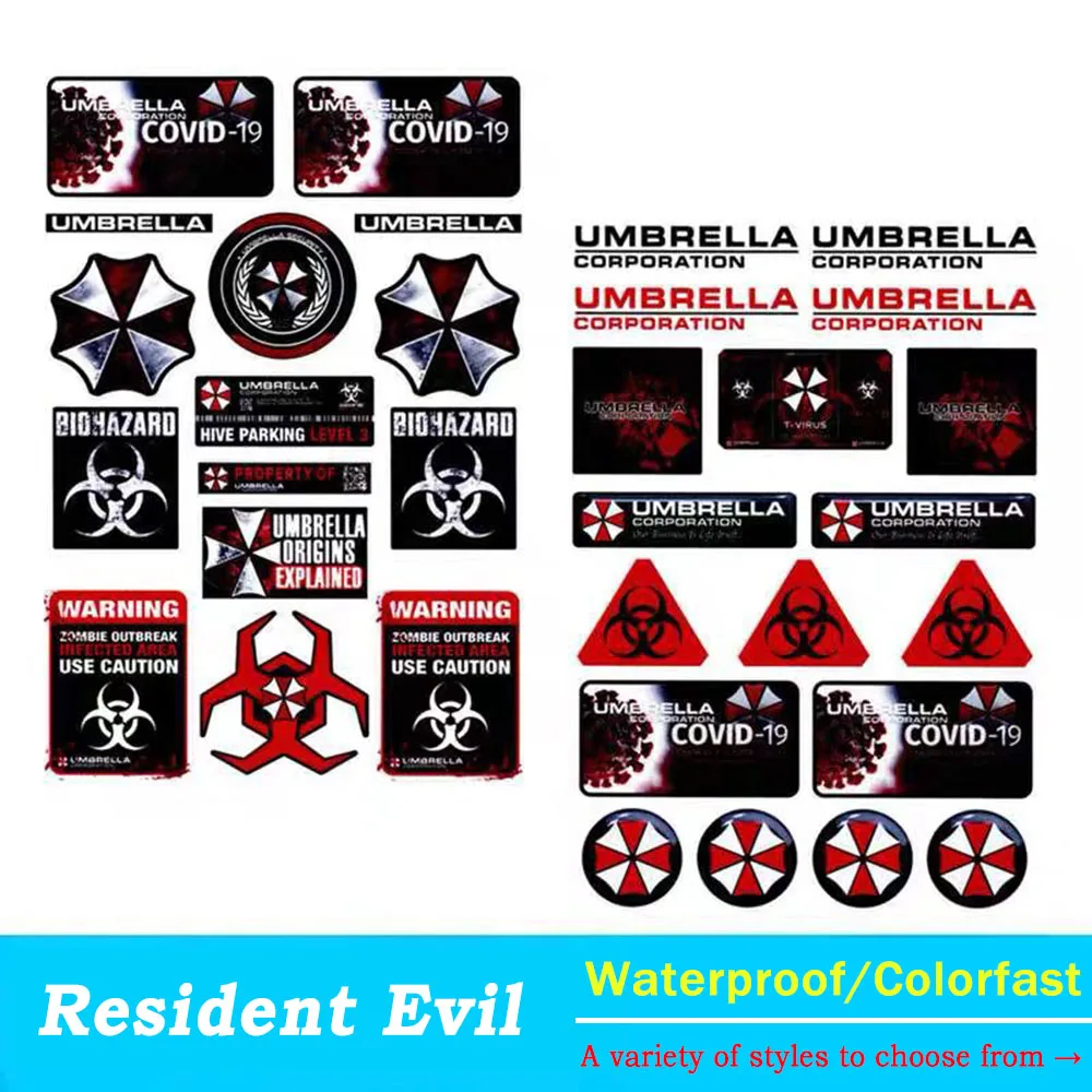 Reflective Umbrella Warning Stickers Resident Evil Decals Waterproof Self-adhesive Vinyl for Motorcycle Car Fuel Tank Decor