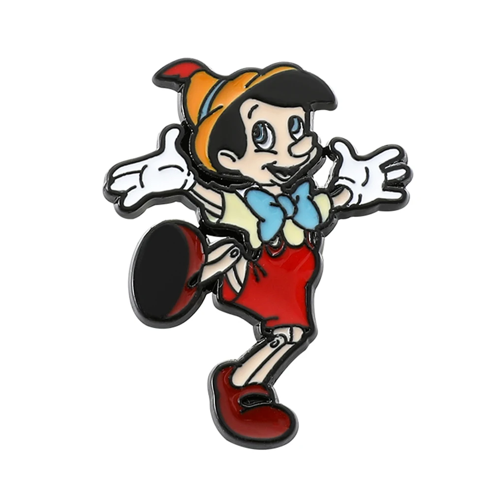 Broches de Pinocho de película animada de Disney, insignia de figura de dibujos animados para mochila, alfileres de solapa esmaltados de Pinocho bonitos Accesorios
