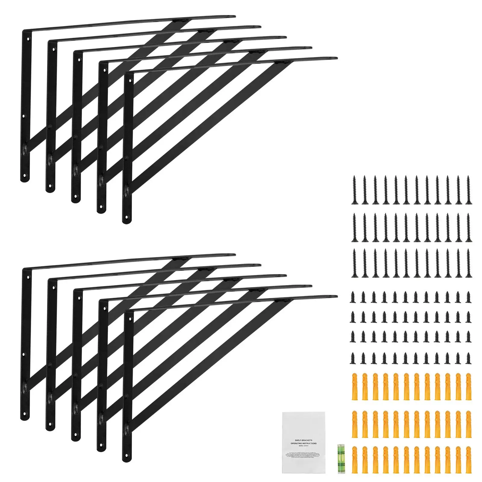 Shelf Bracket, 12 x 8 in 10 Pcs, Heavy Duty Floating Shelf Brackets, Brackets for Shelves, 3mm Thick Matte Black Triangle Shelf