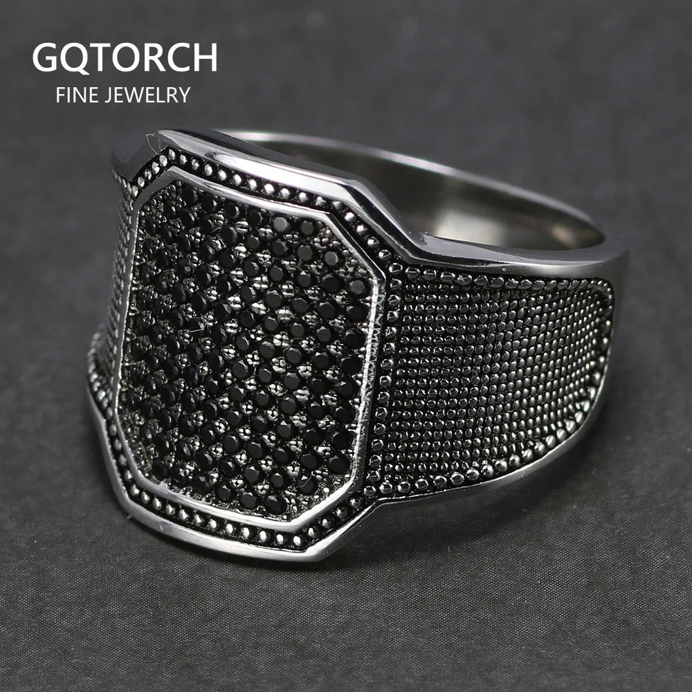 Solid 925 Silver Rings Cool Retro Vintage Turkish Ring Wedding Jewelry For Men Black Zircon Stone Curved Design Comfortable Fits