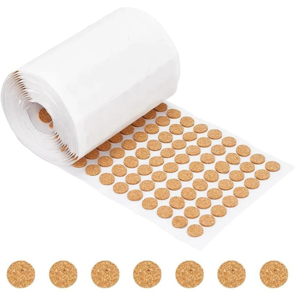 1400pcs 0.5x0.06 Inch Adhesive Cork Circles, Flat Round Self-Adhesive Cork Round Dots Cork Mat for Cabinets, Table Top