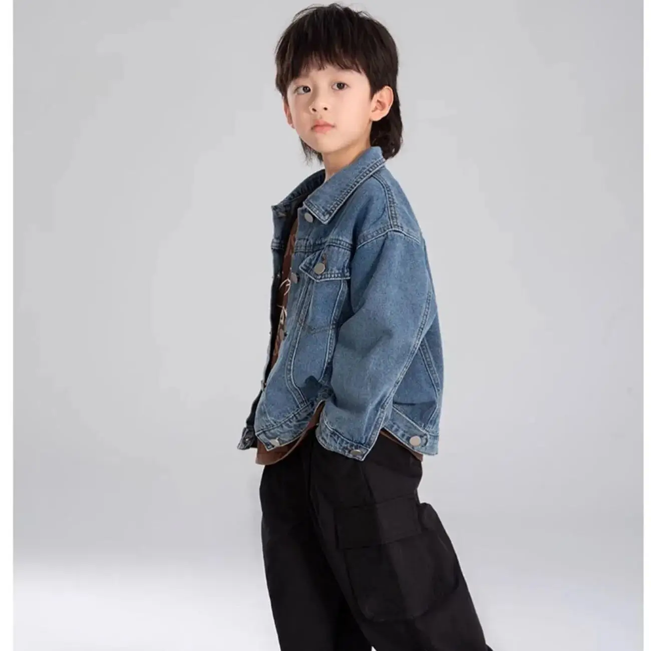 Teenage Girls\'  Denim Jacket Spring and Autumn New Boys\' Casual Cool Handsome Denim  Coat Children\'s Top