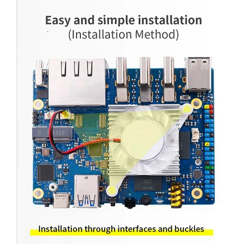For Orange Pi5 Plus Spare Parts Accessories Aluminum Heat Sink Orange Pi5 Plus Motherboard Cooler With Fan All-In-One Heat Sink