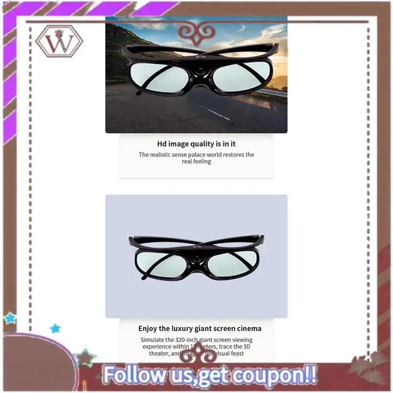 ABBG-Active Shutter 3D Glasses DLP-Link USB Charging For Benq W1070 W700 For Dell Projector 3D Glasses Projector DLP
