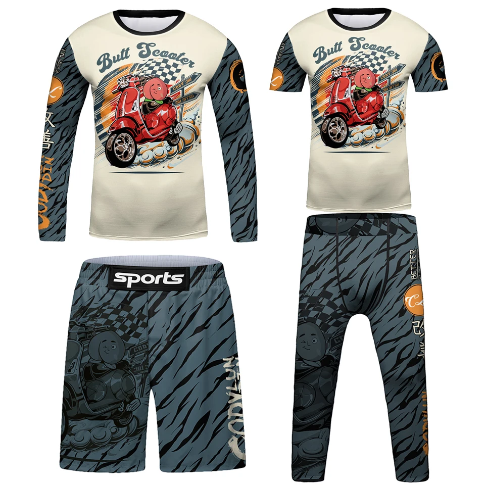 4-Piece Kid's MMA Training Set Boxing Jiu Jitsu Rashguard + Compression T-Shirt  Muay Thai MMA Shorts Boy Grappling Spats Suits