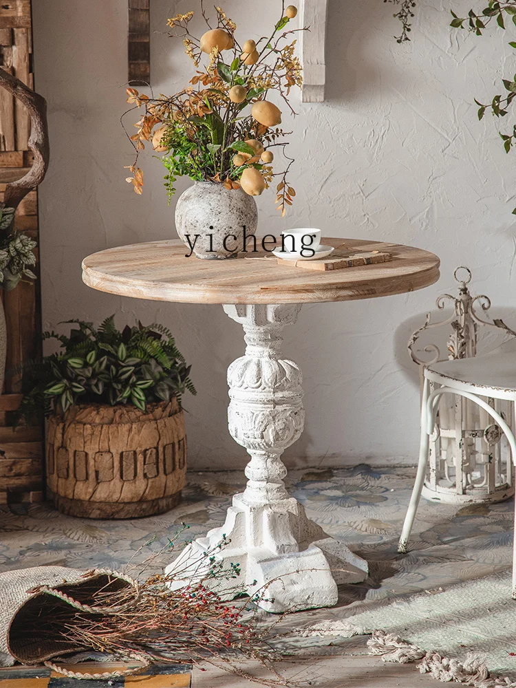 Zk Living Room Home Coffee Shop B & B Wedding Photography Retro Distressed Decoration Website Red Small round Table Side Table