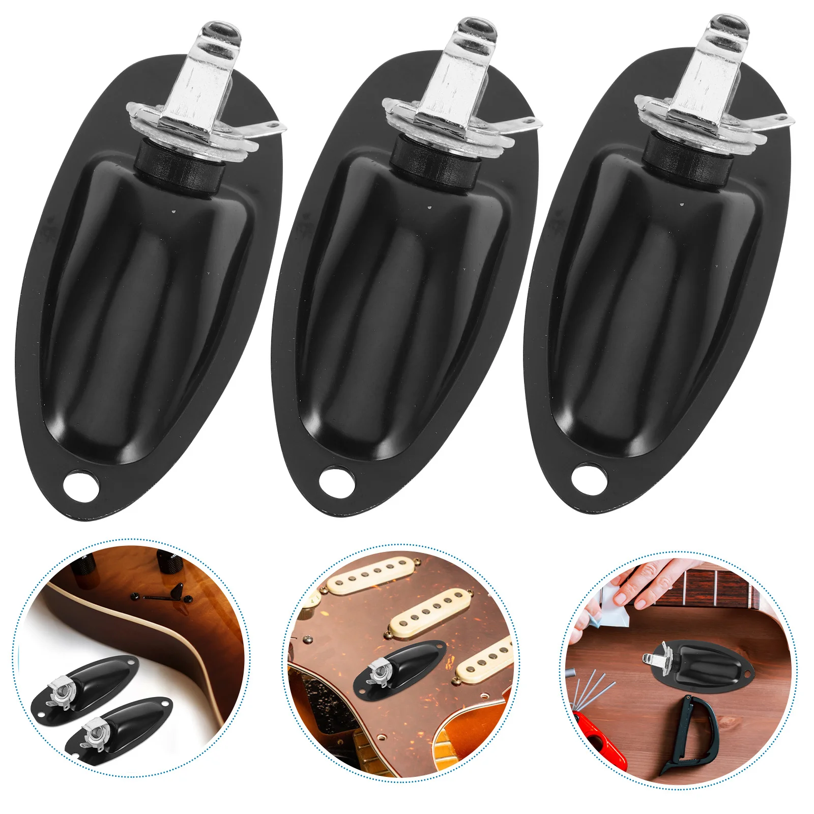

3Pcs Black Boat Jack Plate Electric Guitar 6.35mm Output Pickup Socket Guitar Replacement Parts Speaker Jack Plate