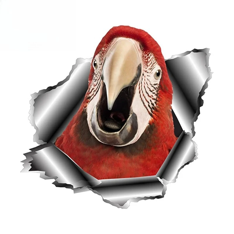 3D Parrot Car Sticker Torn Metal Car Window Bumper Decal Reflective Stickers Animal Car Styling Decals 13cm x 12.5cmPVC  KK