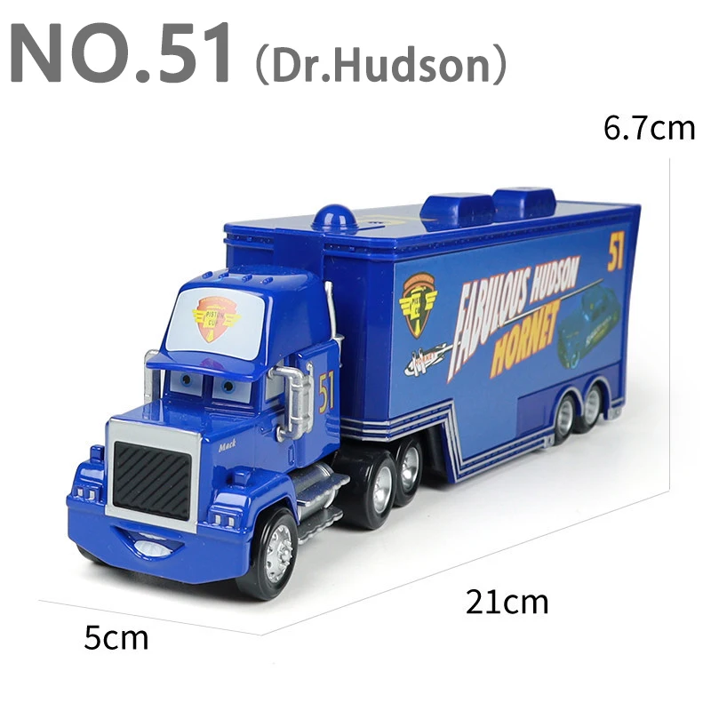 Pixar Cars Greg Candyman's Hauler Modellauto Anime-Figur Mack Container Trucks Semi-Hauler Dinoco Racing Spielzeug Kindergeschenke – Detail 29