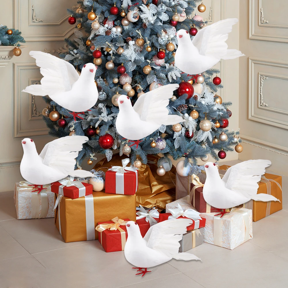 Simulation White Doves Artificial Foam Pigeon Feather Birds Spread Wings Wedding Christmas Home Garden Decorations