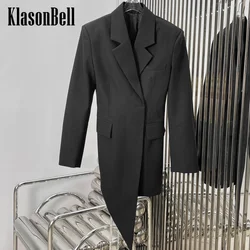 10.12 KlasonBell Women's Simple Temperament Worsted Wool Irregular Blazer Dress Letter Embroidery Pocket Collect Waist Dress