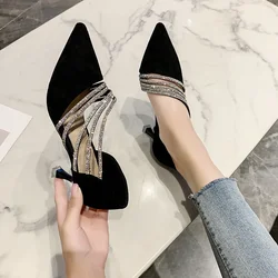 Women Sexy Rhinestone Pumps Female Fashion Luxury Pointed Toe Pumps Thin Heeled Wedding Shoes Spring Summer High Heels Sandals