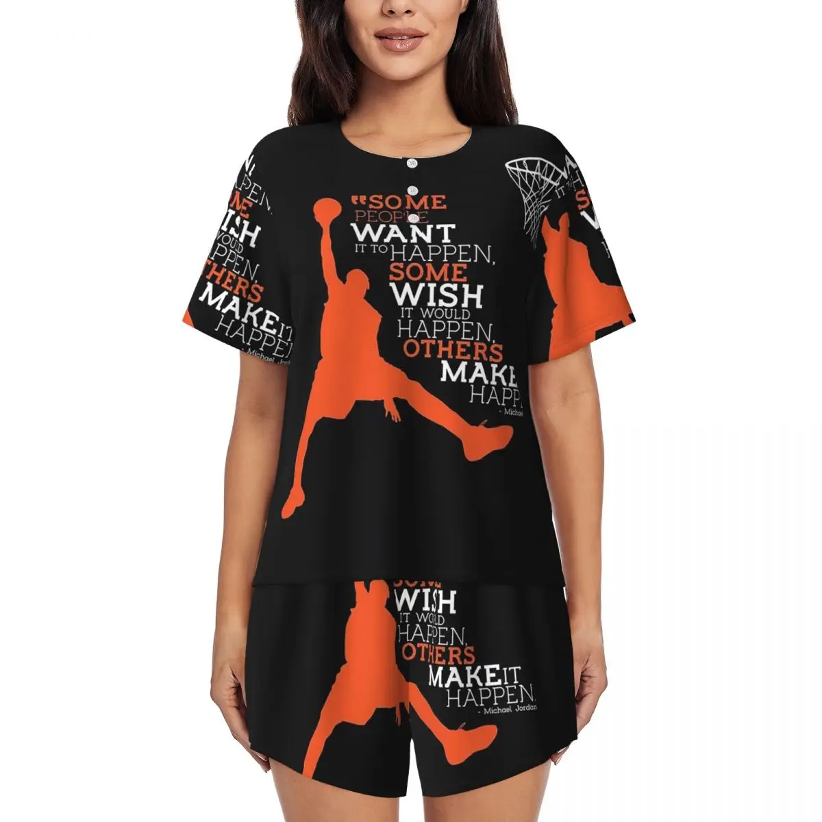 

Basketball Dream Art Round Neck Short Sleeve Nightgowns for Sleeping Sleepshirts Women Soft Pajama Set Short Pants