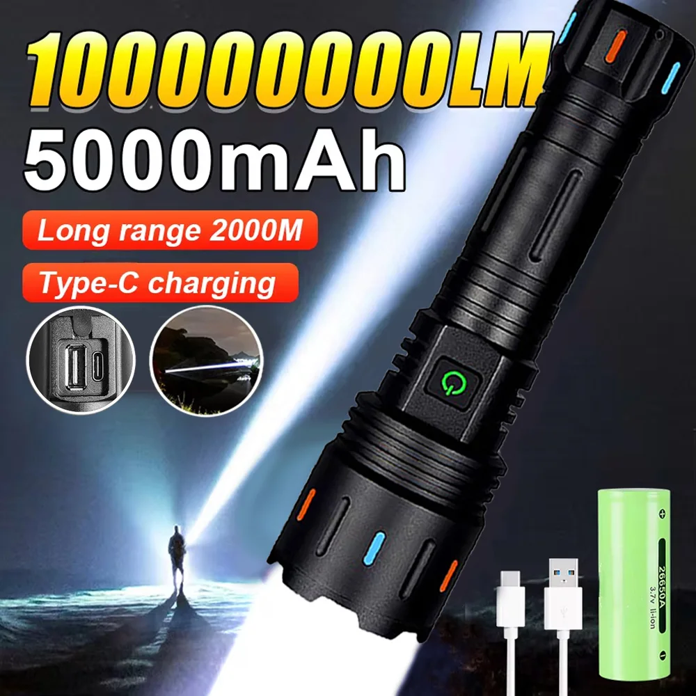 

High power ultra bright tactical LED flashlight C-type rechargeable camping long-range hunting light waterproof handheld light
