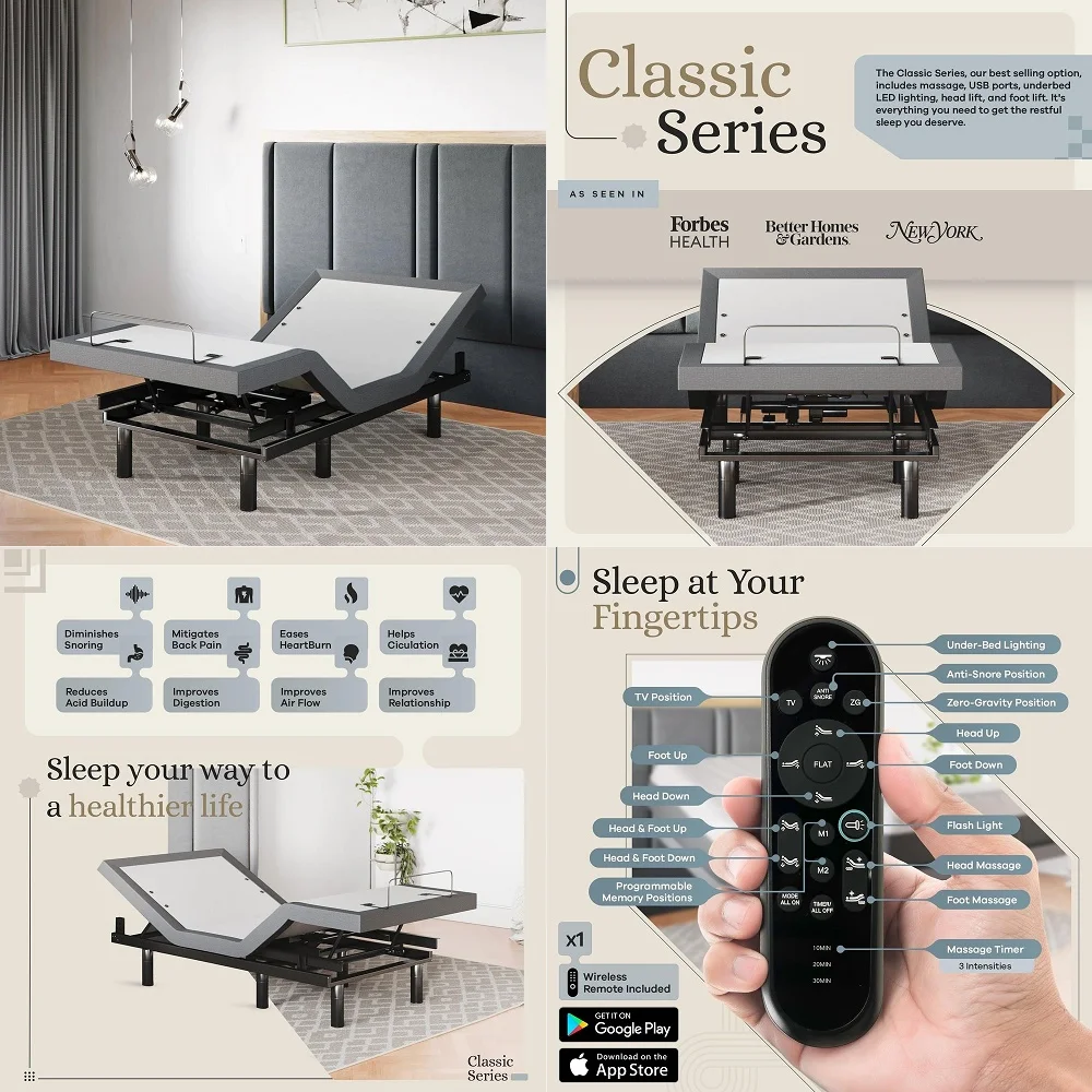 

Adjustable Bed Frame 14 Hybrid Mattress Twin XL Luxury Gel Memory Foam319 Pocket Springs with Massage, Wireless Remote, USB, Un