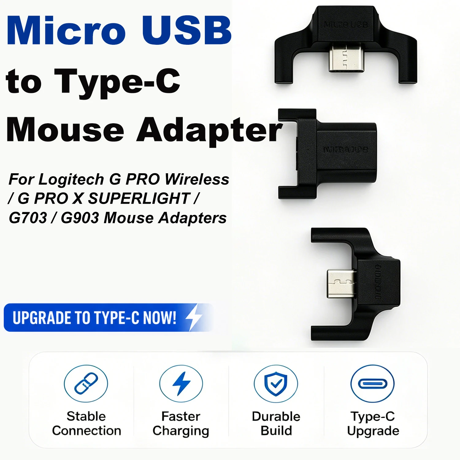 Micro USB Female to USB Type C Adapter for Logitech GPW G PRO Wireless G PRO X SUPERLIGHT G703 G903 Mouse Connector Replacement