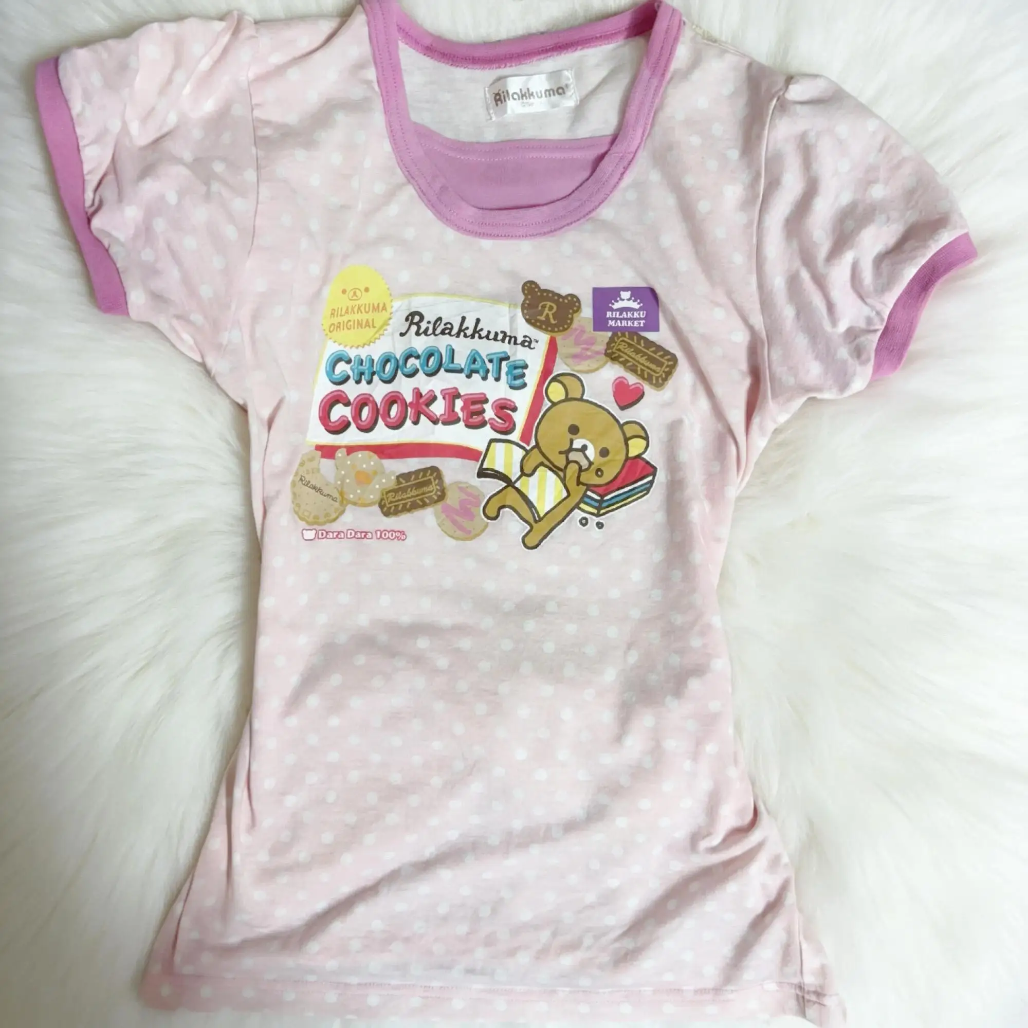 Slim Sweet Japanese Retro Y2K Sweet Pink Polka Dot Rilakkuma Fake Two-Piece T-Shirt Kawaii Edgy Casual Top Young Women Harajuku view 3