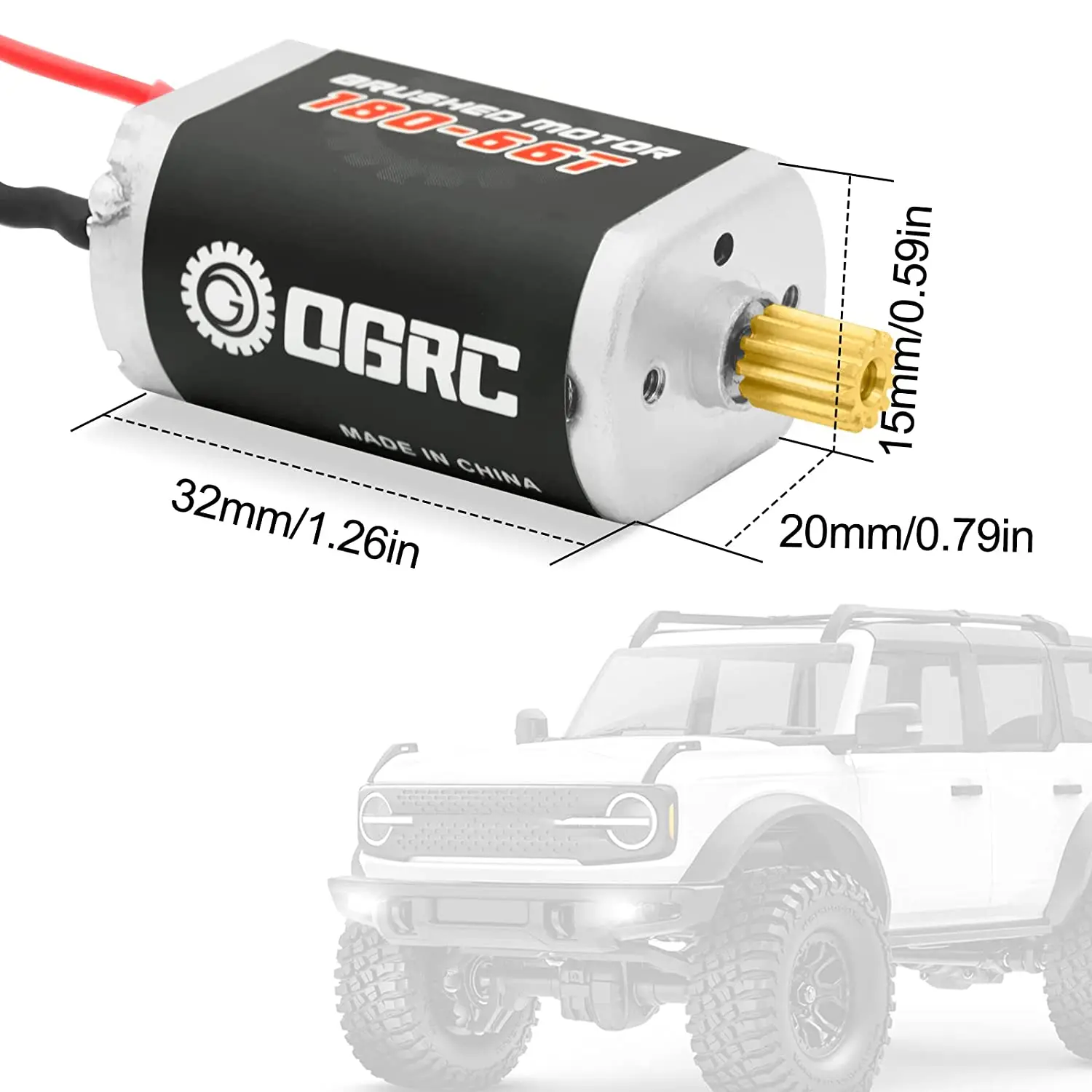 OGRC 180 Brushed 66T Motor with 11T Stainless Steel Pinion for TRX4M 1/18 RC Crawler Car Upgrade