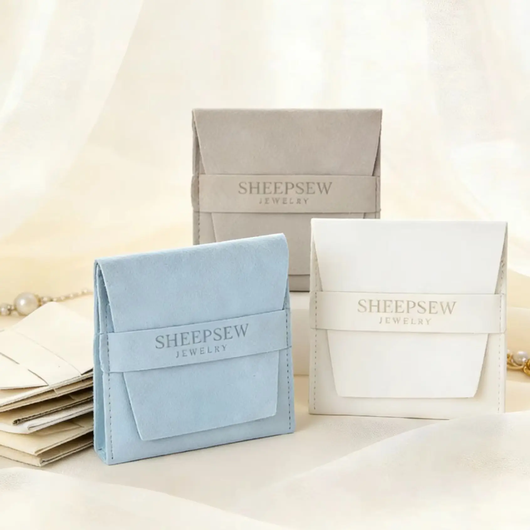 50pcs Custom logo ultra fine fiber suede pouch jewelry bag necklace envelope gift jewelry bag