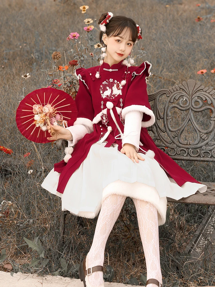 

Lolita Women One Piece Dresses Girls Kawaii Red Sweet Princess Clothing Chinese Style Hanfu Cute Cosplay Costume Skirt