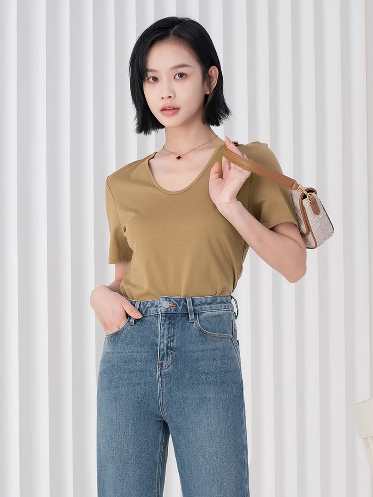 

Летний топ Basic Ceiling LD U-Ne T-irt ort Sve из смеси шелка и полиэстера для молодых профессиональных женщин в возрасте 20-х лет.