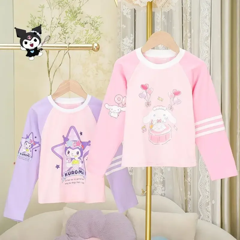 

Anime Kawaii Kuromi Girl Long-Sleeved T-Shirt Sanrio Cartoon Spring Autumn New Cinnamoroll Fashion Base Shirt Cotton Soft Sweet
